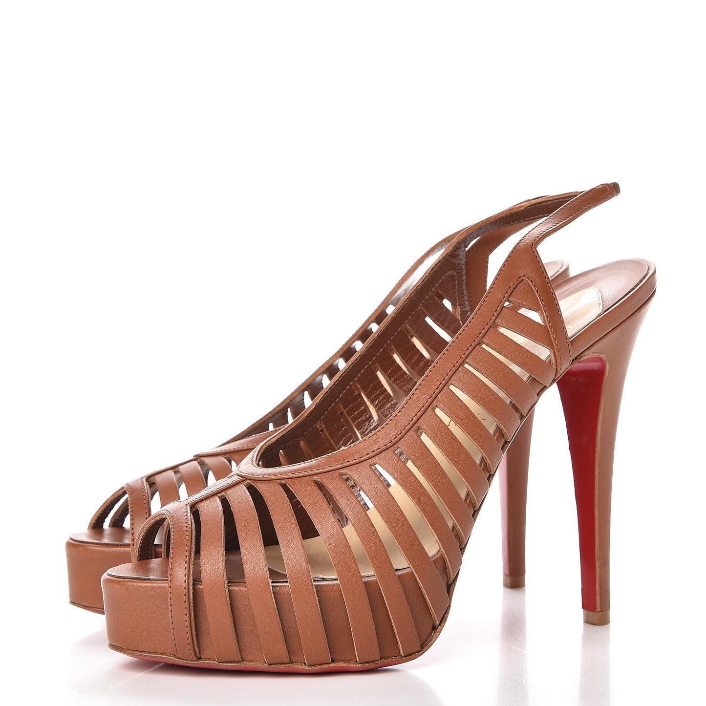 Calfskin Slingback Platform Pumps 38 Brown
