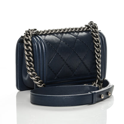 Chanel Calfskin Double Stitch Small Boy Flap Navy Blue 3 of 7