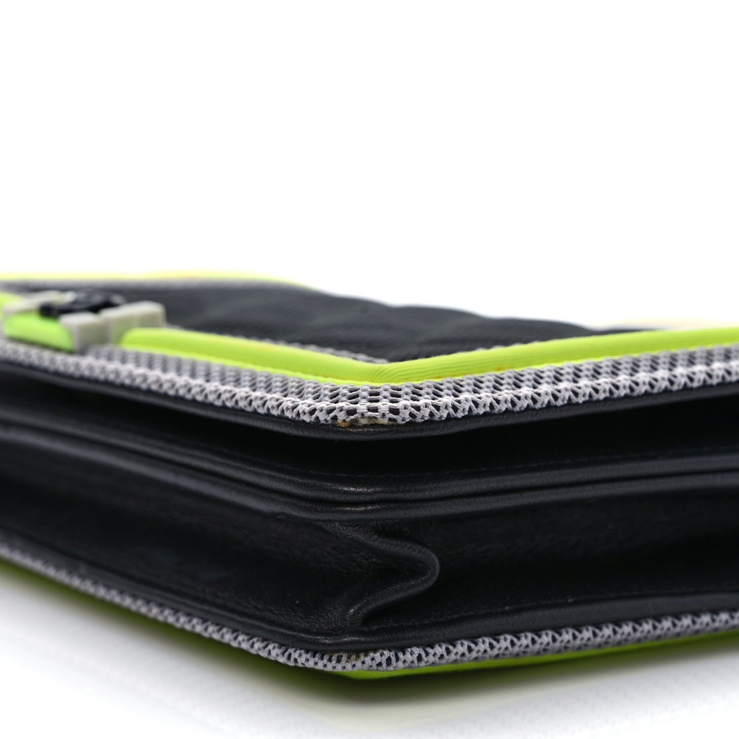 Chanel Canvas Quilted Fluo Boy Wallet On Chain WOC Black Grey Yellow 8 of 14