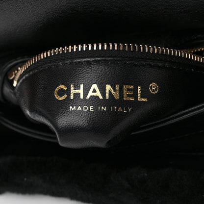 Chanel Shearling Lambskin Quilted Chain Top Handle Flap Black 6 of 11