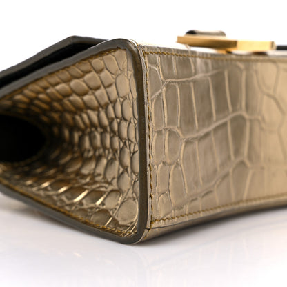 Balenciaga Metallic Calfskin Crocodile Embossed Hourglass Top Handle Bag XS Gold 8 of 14