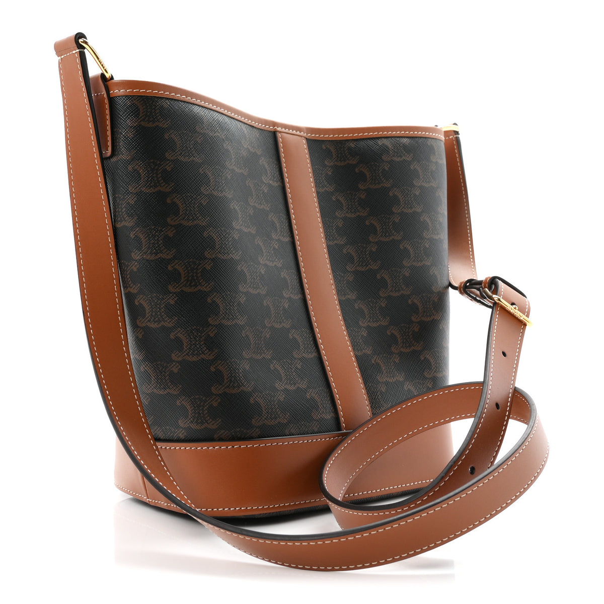 Celine Triomphe Canvas Calfskin Small Bucket Bag Tan 5 of 23