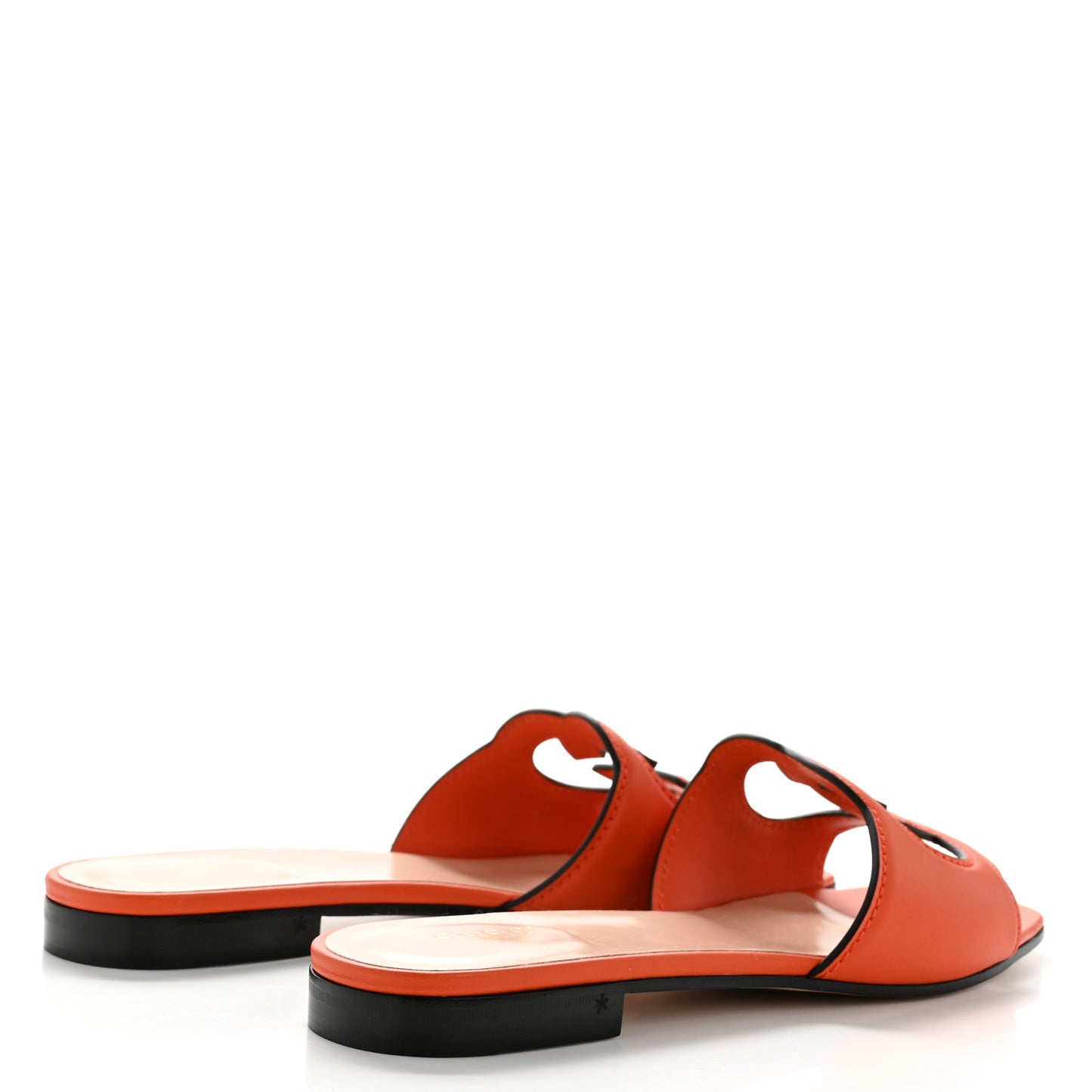 Cosmos Softy Calfskin Interlocking G Cut Out Slide Sandals 38.5 Deep Orange