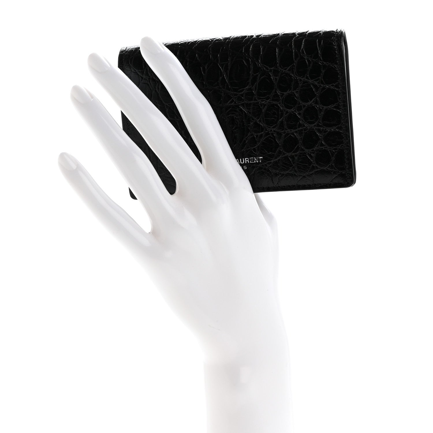 Saint Laurent Calfskin Crocodile Embossed Business Card Case Black 2 of 10