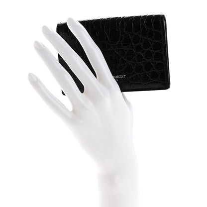 Saint Laurent Calfskin Crocodile Embossed Business Card Case Black 2 of 10