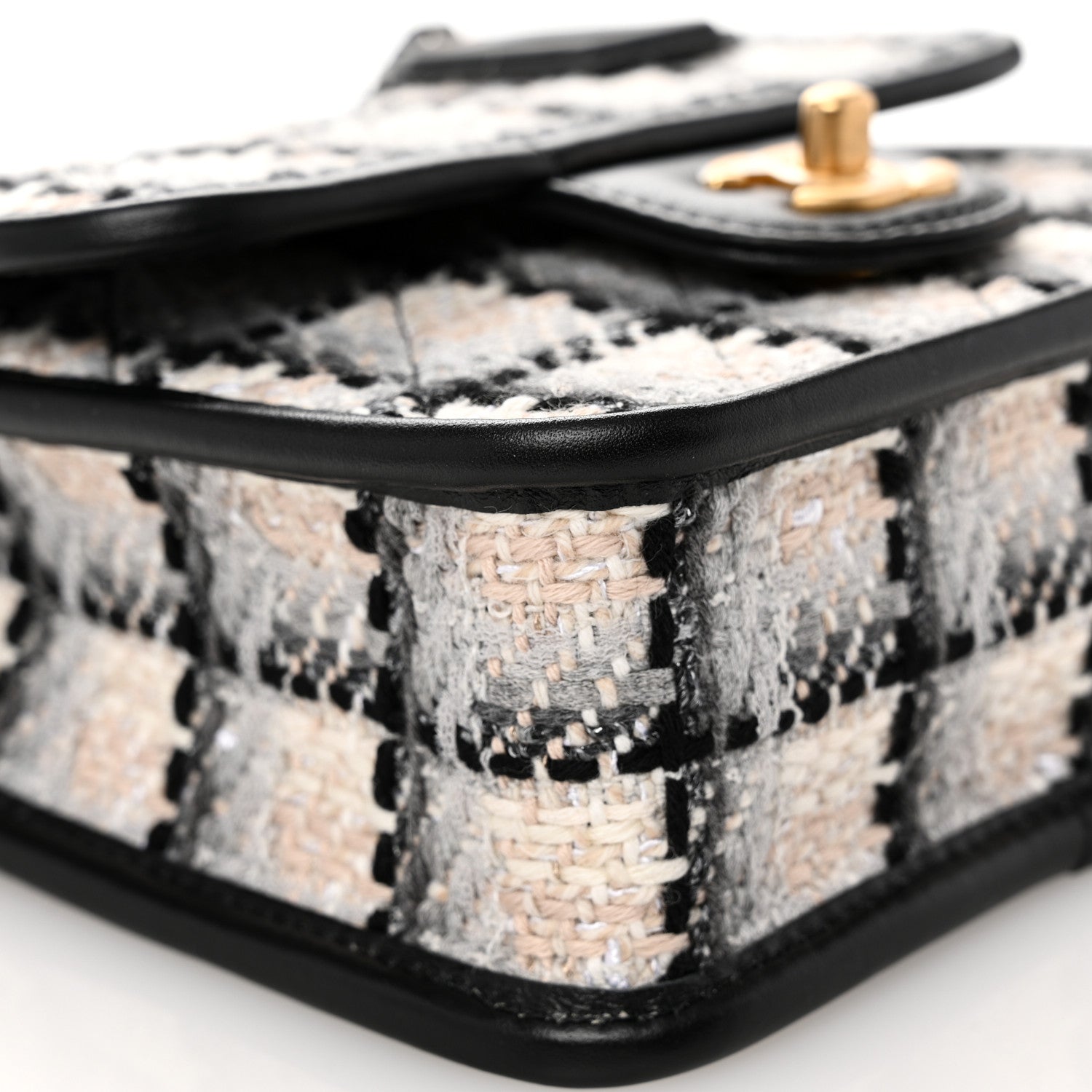 Chanel Tweed Calfskin School Memory Mini Top Handle Flap Ecru Grey Beige Black 9 of 10