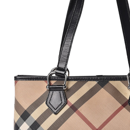 Burberry Patent Trim Nova Check Shopper Tote Black 17 of 20