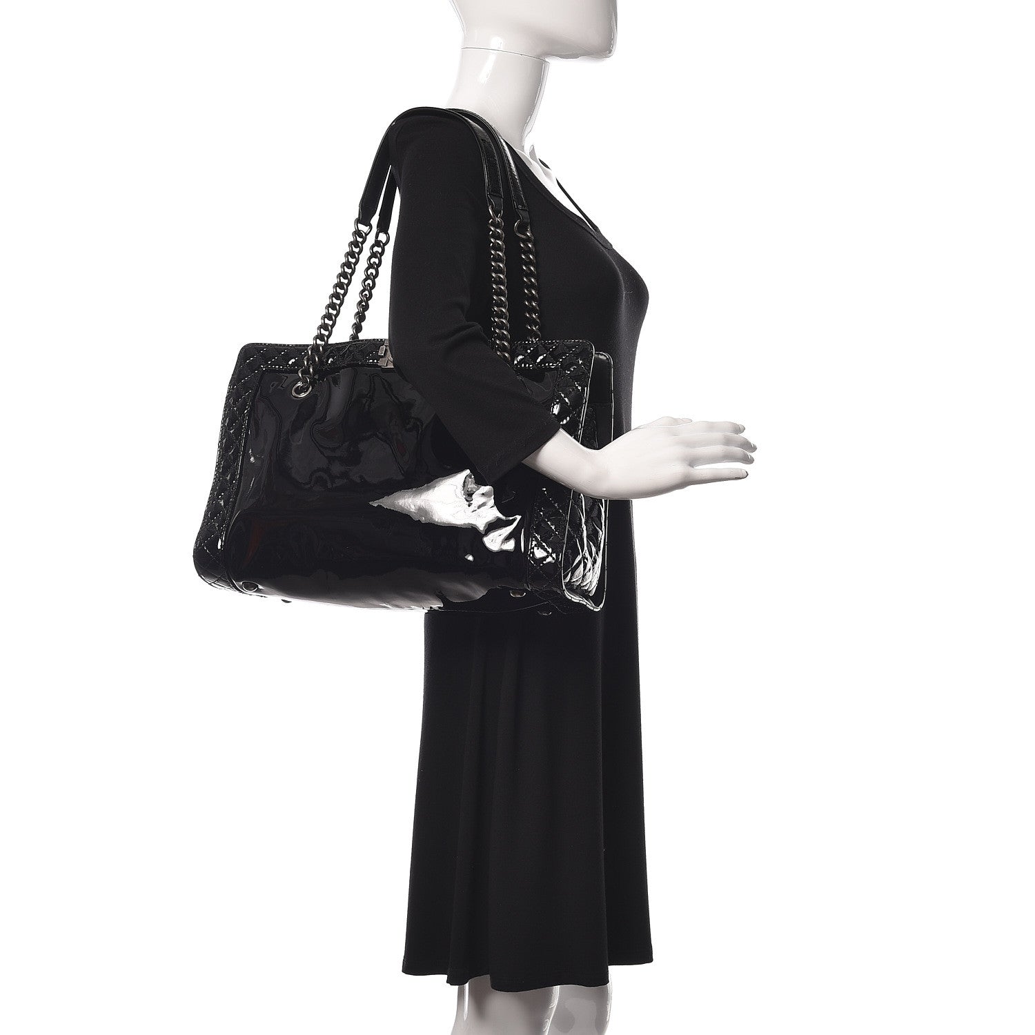Chanel Patent Quilted Reverso Boy Tote Black 2 of 9