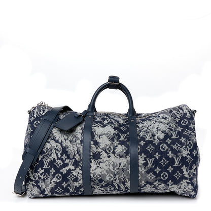 Louis Vuitton Monogram Tapestry Keepall Bandouliere 50 Bleu 1 of 10