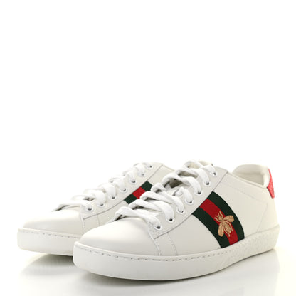 Gucci Calfskin Ayers Bee Embroidered Womens Ace Sneakers 38 White Green 3 of 11