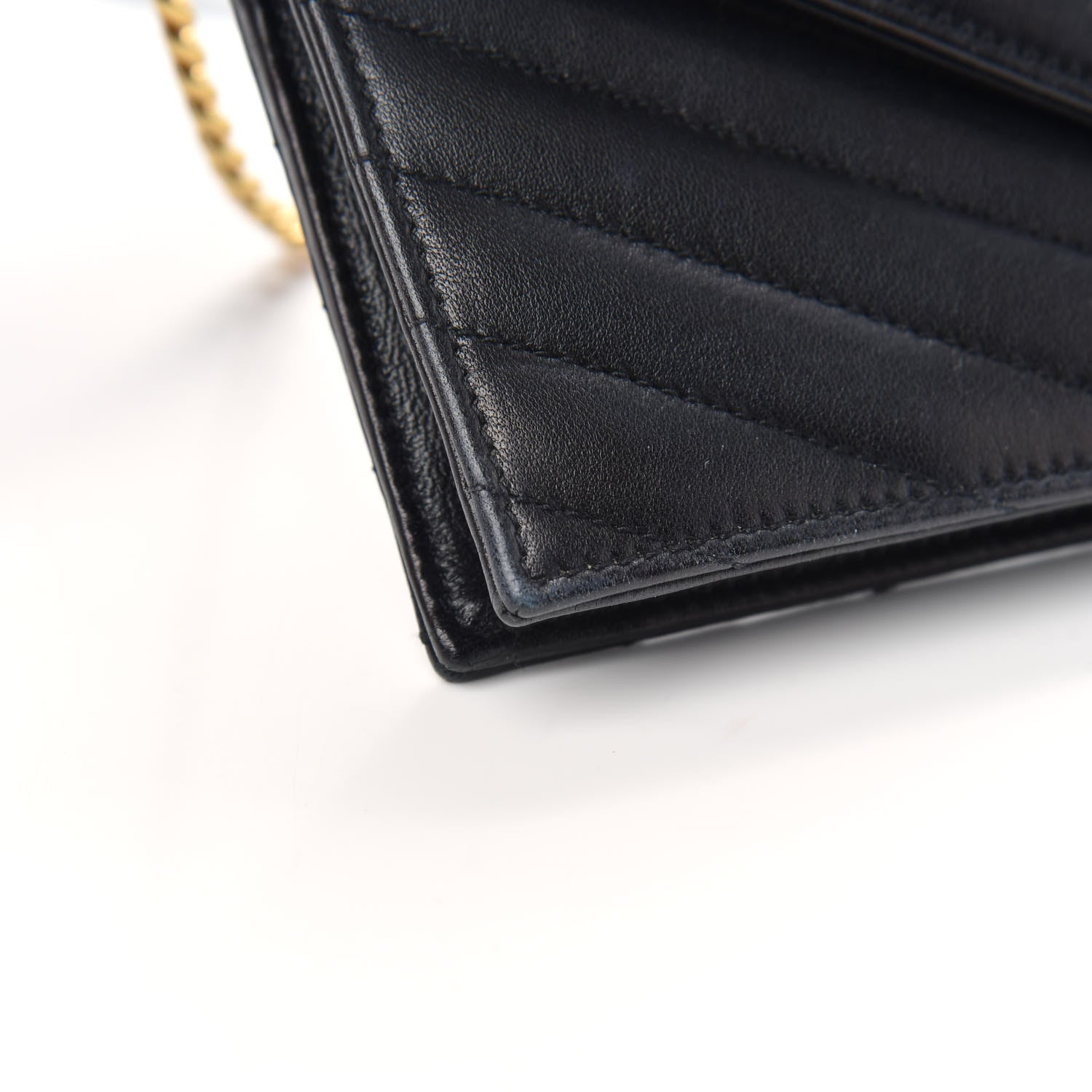 Saint Laurent Grain De Poudre Matelasse Chevron Monogram Envelope Chain Wallet Black 8 of 14