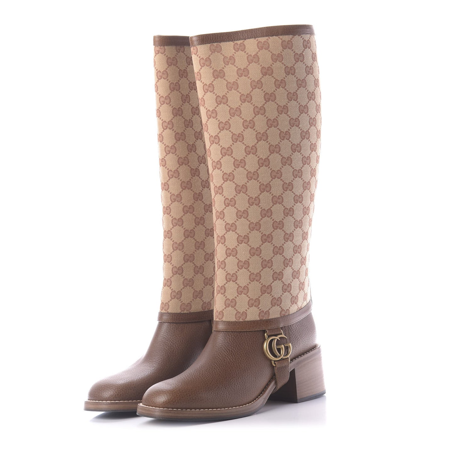 GG Monogram Calfskin Lola Tall Boots 41 Beige Ruggine Cuir