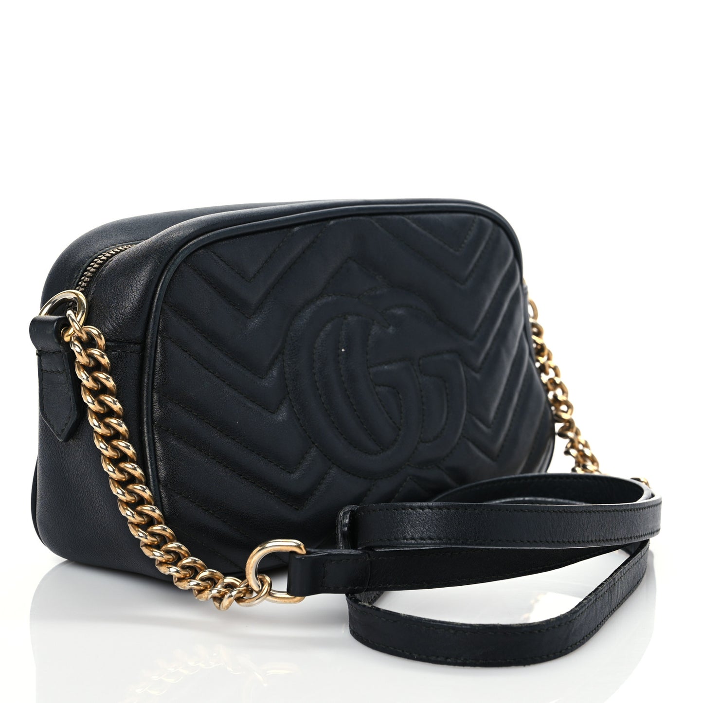 Calfskin Matelasse Small GG Marmont Chain Shoulder Bag Black