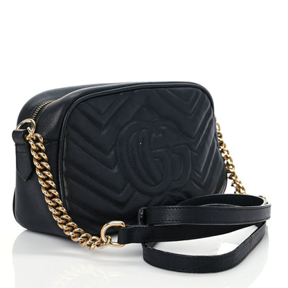 Gucci Calfskin Matelasse Small GG Marmont Chain Shoulder Bag Black 3 of 15
