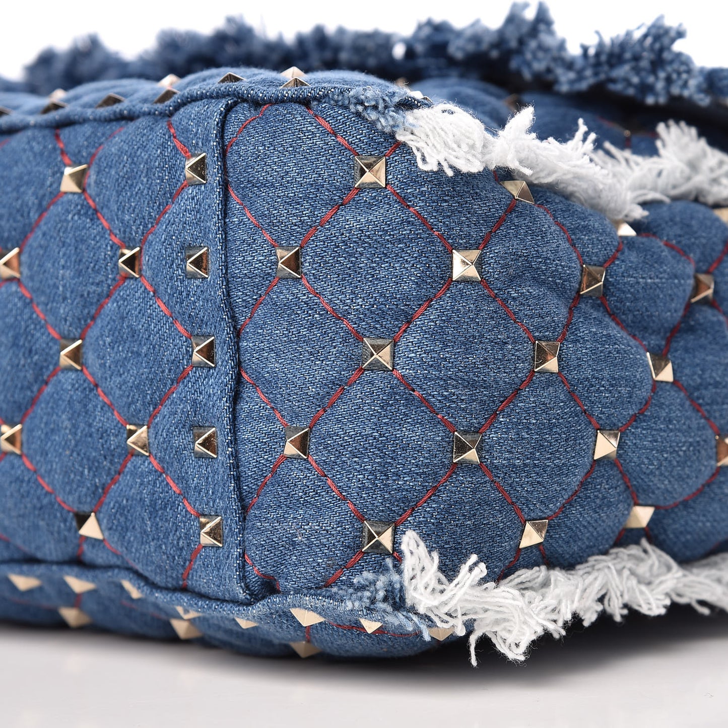 Denim Fringe Maxi Rockstud Spike Shoulder Bag Blue
