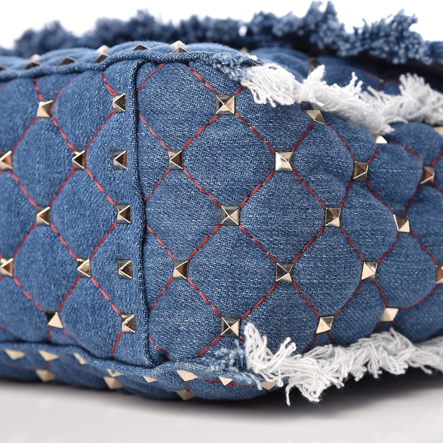 Valentino Garavani Denim Fringe Maxi Rockstud Spike Shoulder Bag Blue 8 of 8