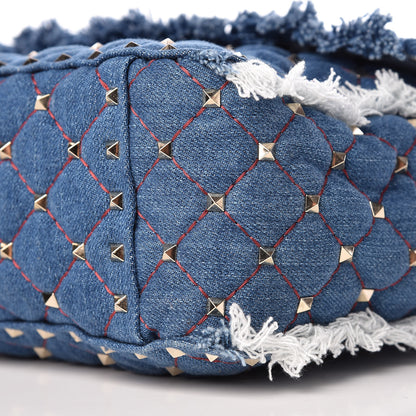 Valentino Garavani Denim Fringe Maxi Rockstud Spike Shoulder Bag Blue 8 of 8