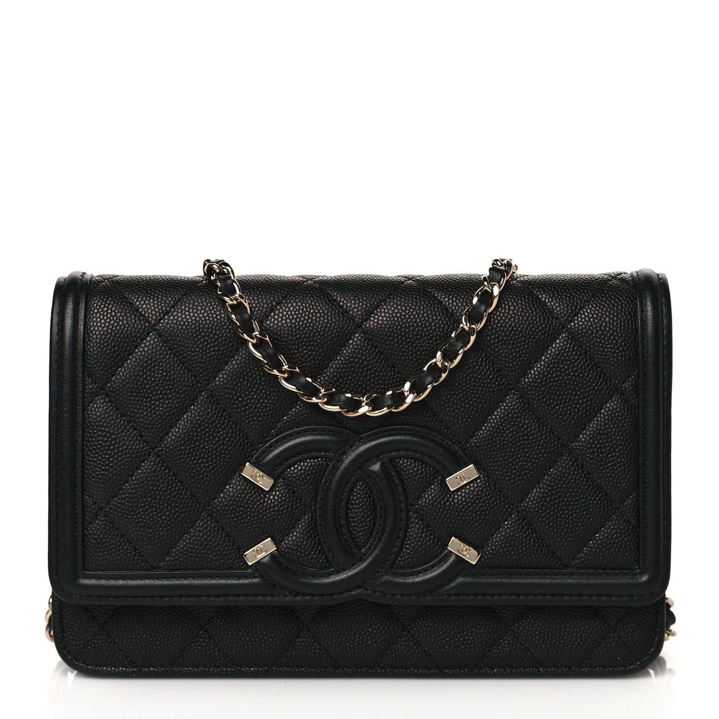 Caviar Quilted CC Filigree Wallet On Chain WOC Black