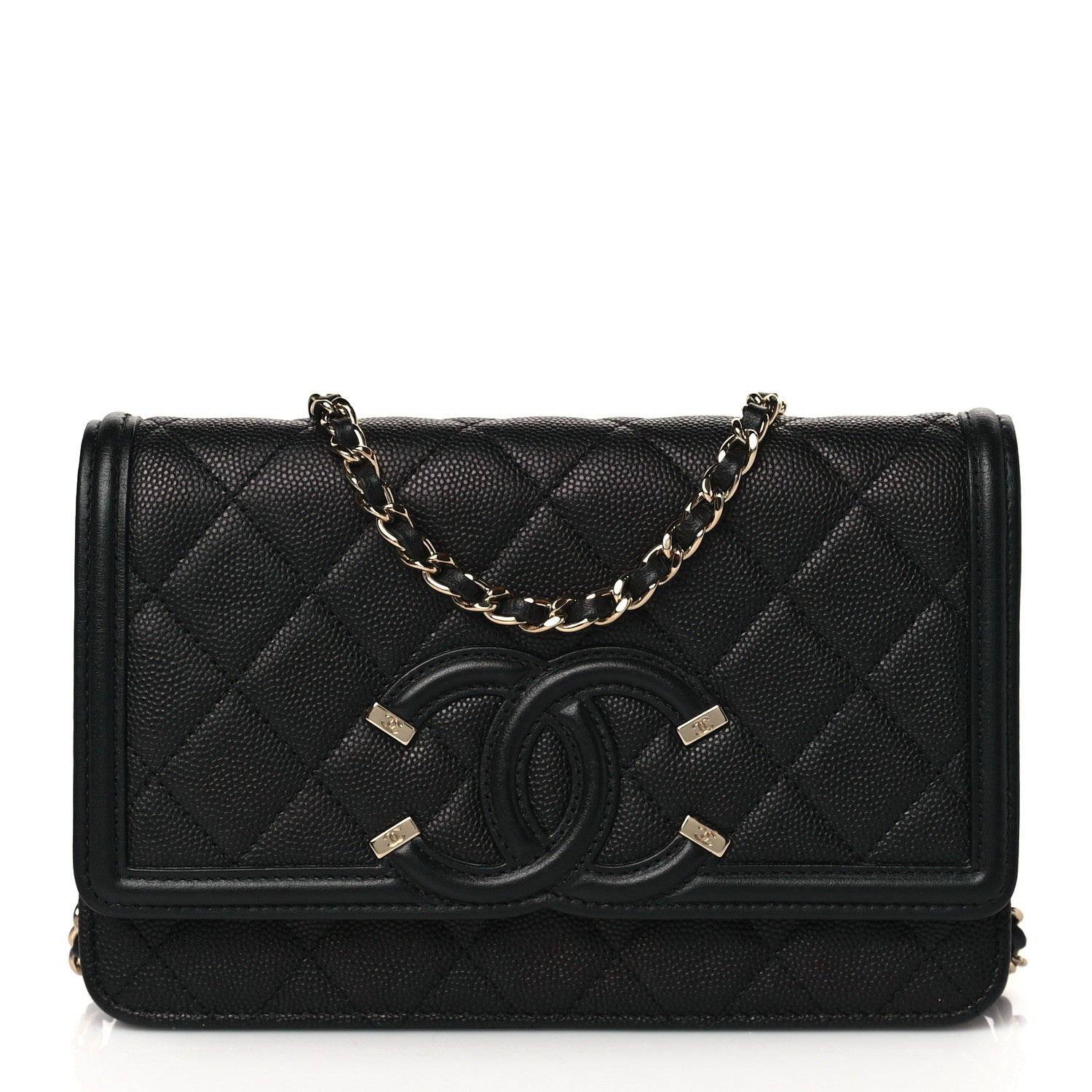 Chanel Caviar Quilted CC Filigree Wallet On Chain WOC Black 1 of 12