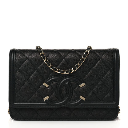 Chanel Caviar Quilted CC Filigree Wallet On Chain WOC Black 1 of 12