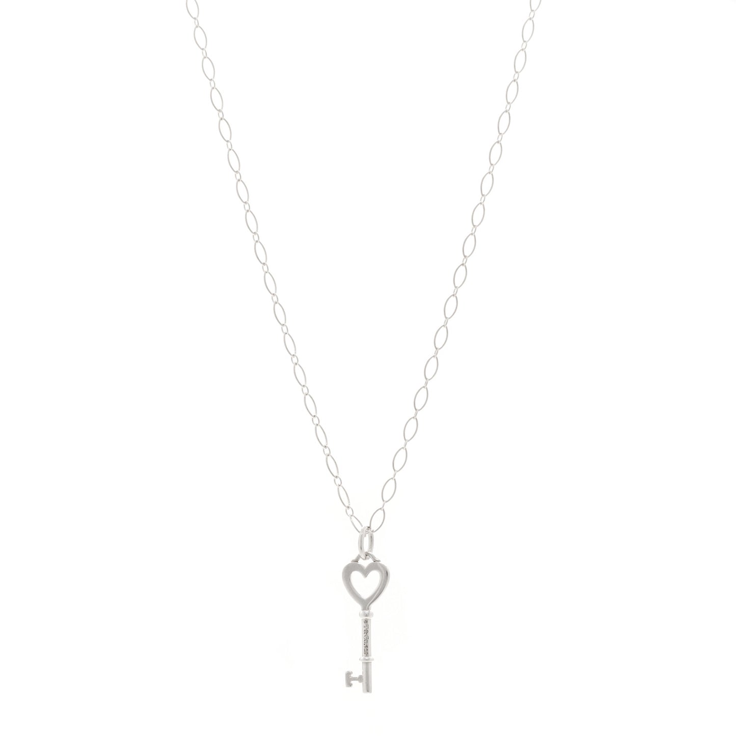 Sterling Silver Small Heart Key Pendant Necklace