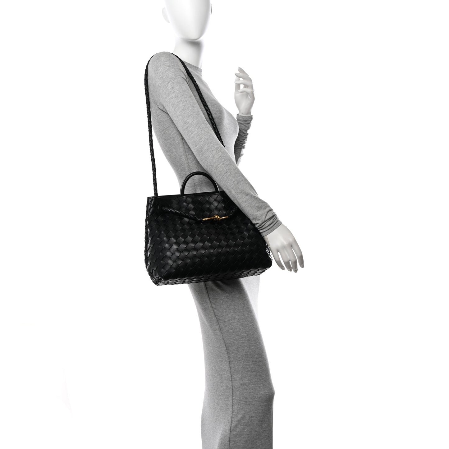 Nappa Intrecciato Medium Andiamo Shoulder Bag Black