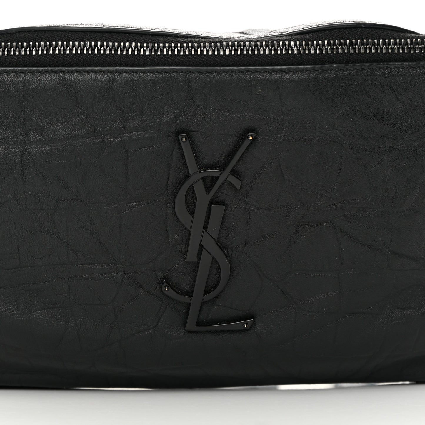 Calfskin Crocodile Embossed Monogram Belt Bag Black