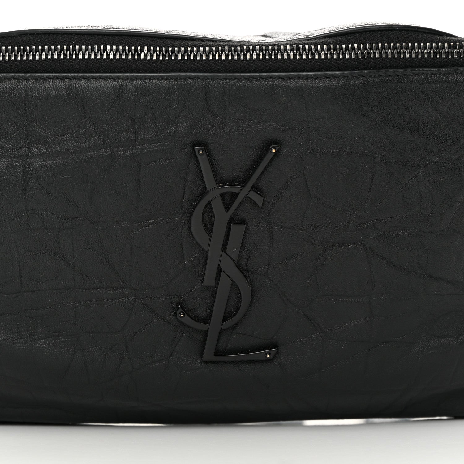 Saint Laurent Calfskin Crocodile Embossed Monogram Belt Bag Black 8 of 13