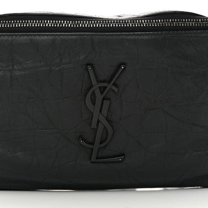 Saint Laurent Calfskin Crocodile Embossed Monogram Belt Bag Black 8 of 13