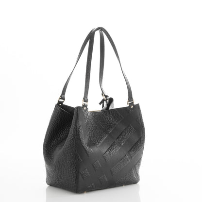 Burberry Signature Grain Calfskin Check Embossed Small Canterbury Tote Black 3 of 7