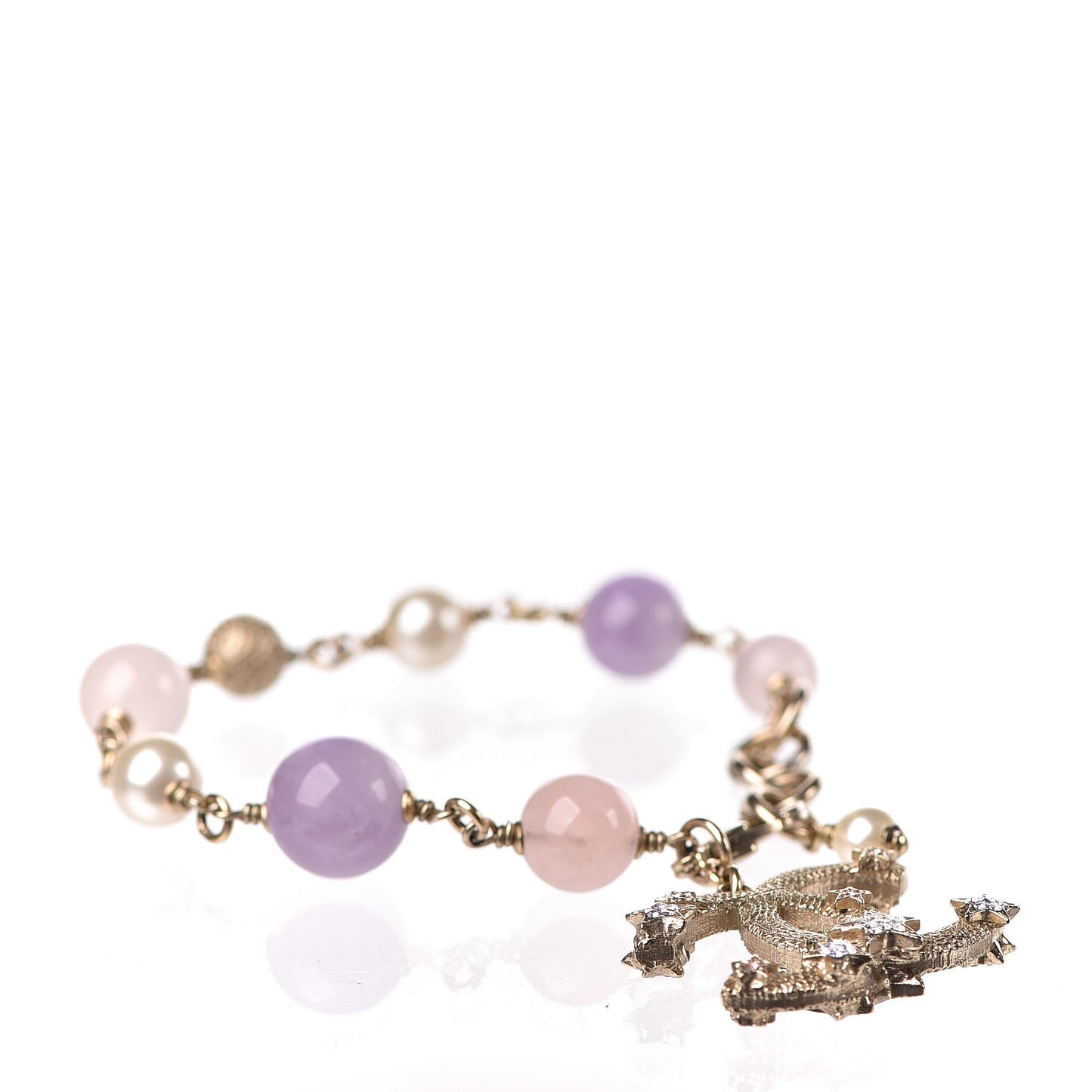 Pearl Beaded Crystal Star CC Bracelet Purple Gold