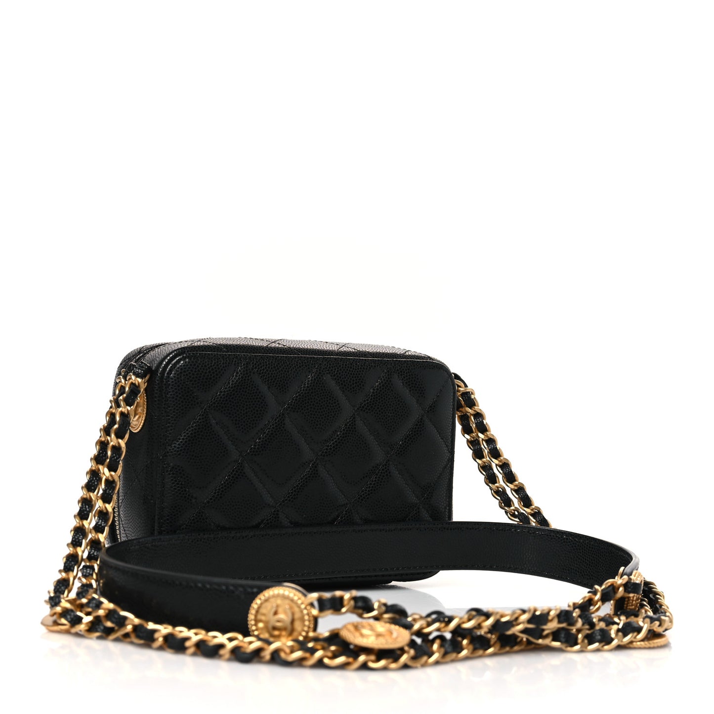 Caviar Quilted Twist Your Buttons Clutch With Chain Black