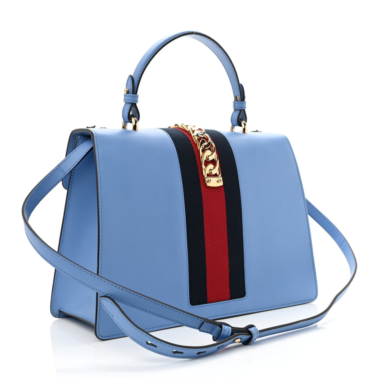 Calfskin Embroidered Medium Sylvie Top Handle Bag Clear Sky Blue