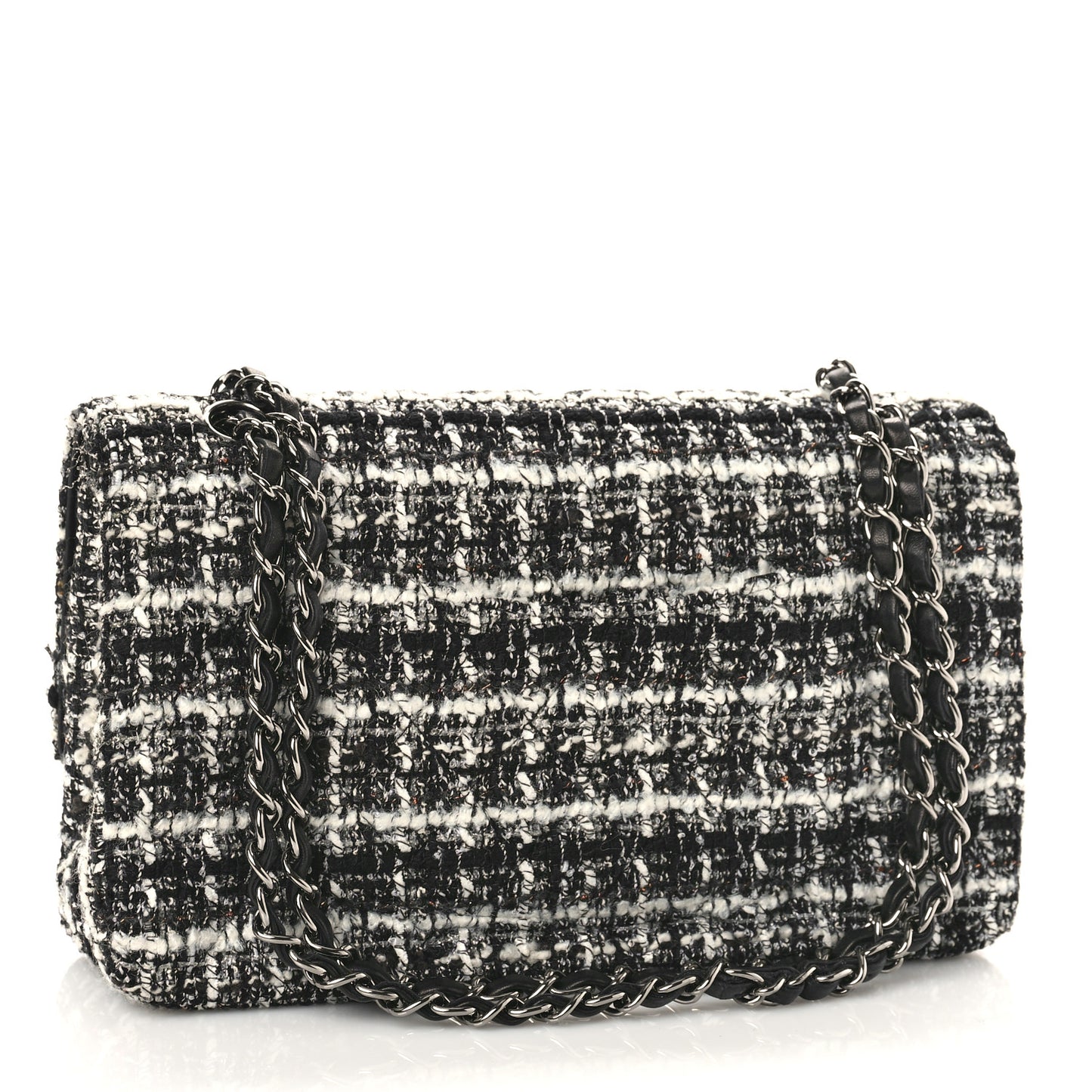 Tweed Quilted Medium Double Flap Black