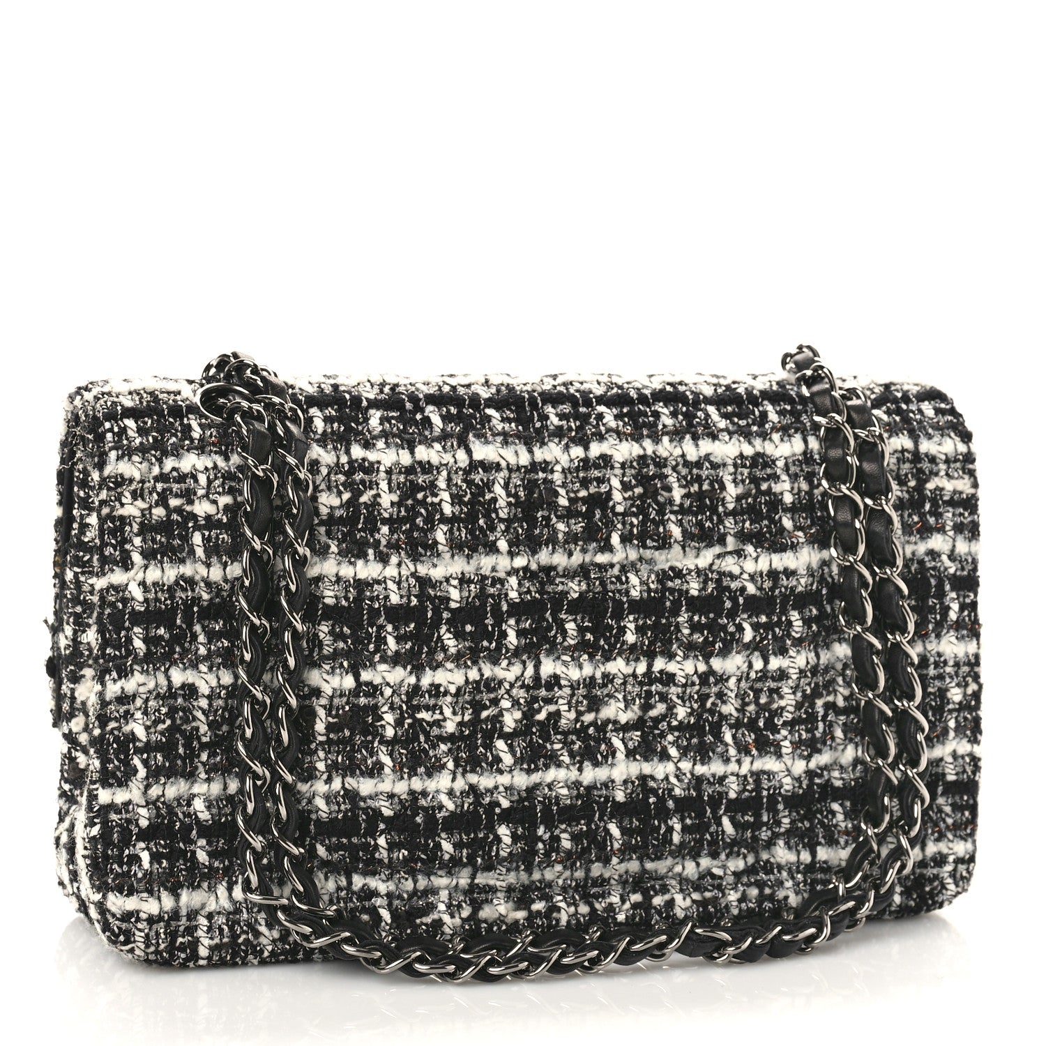 Chanel Tweed Quilted Medium Double Flap Black 3 of 9