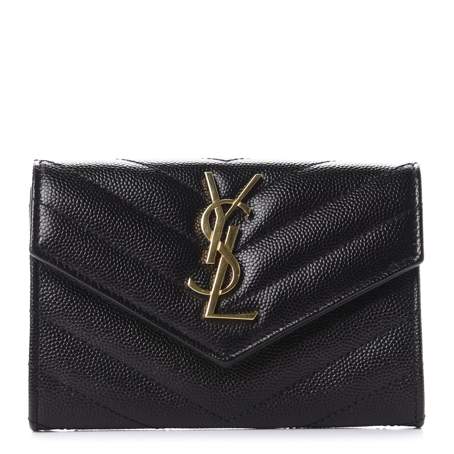 Saint Laurent Grain De Poudre Matelasse Chevron Small Monogram Envelope Wallet Black 1 of 11
