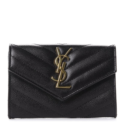 Saint Laurent Grain De Poudre Matelasse Chevron Small Monogram Envelope Wallet Black 1 of 11