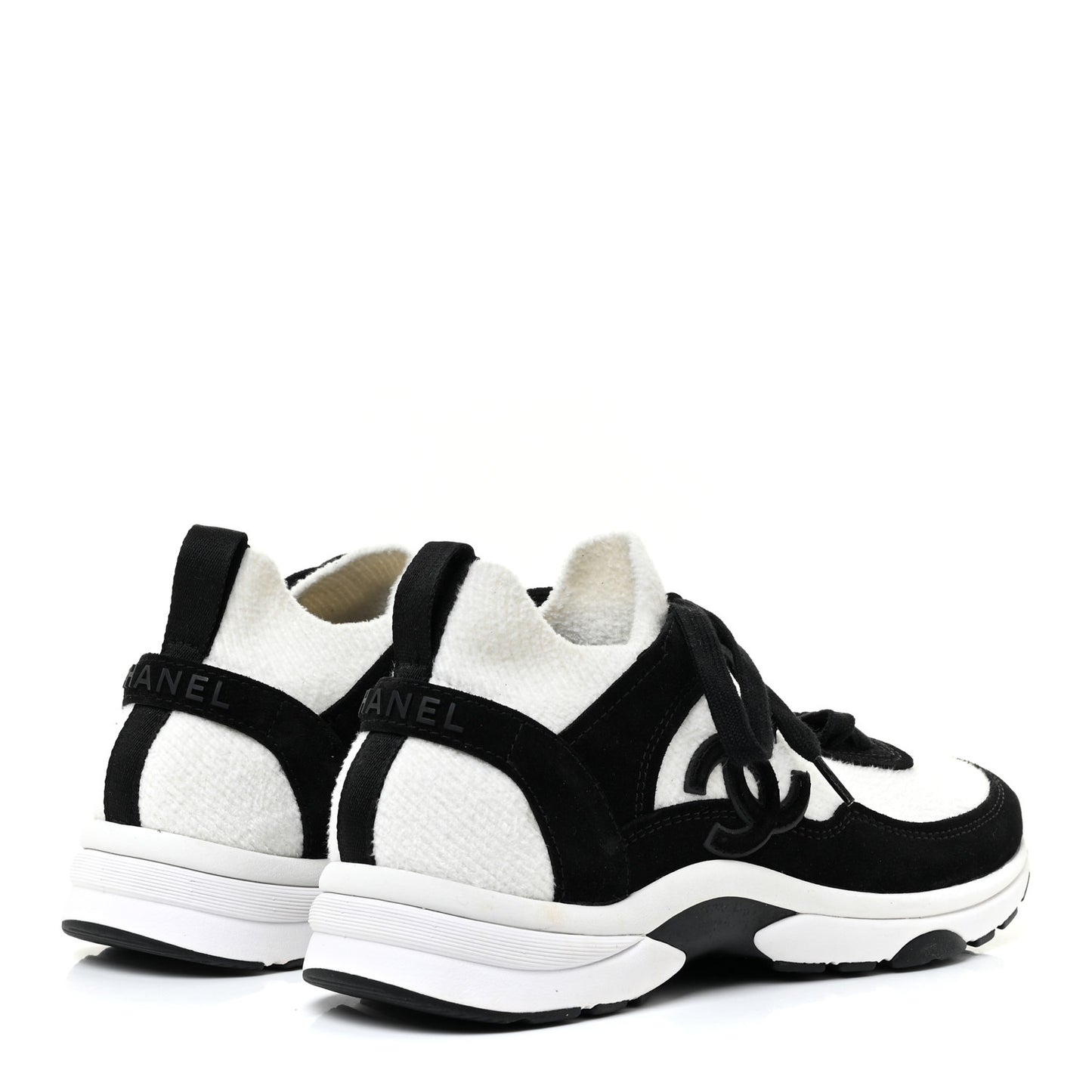 Fabric Suede Calfskin CC Sneakers 36.5 White Black