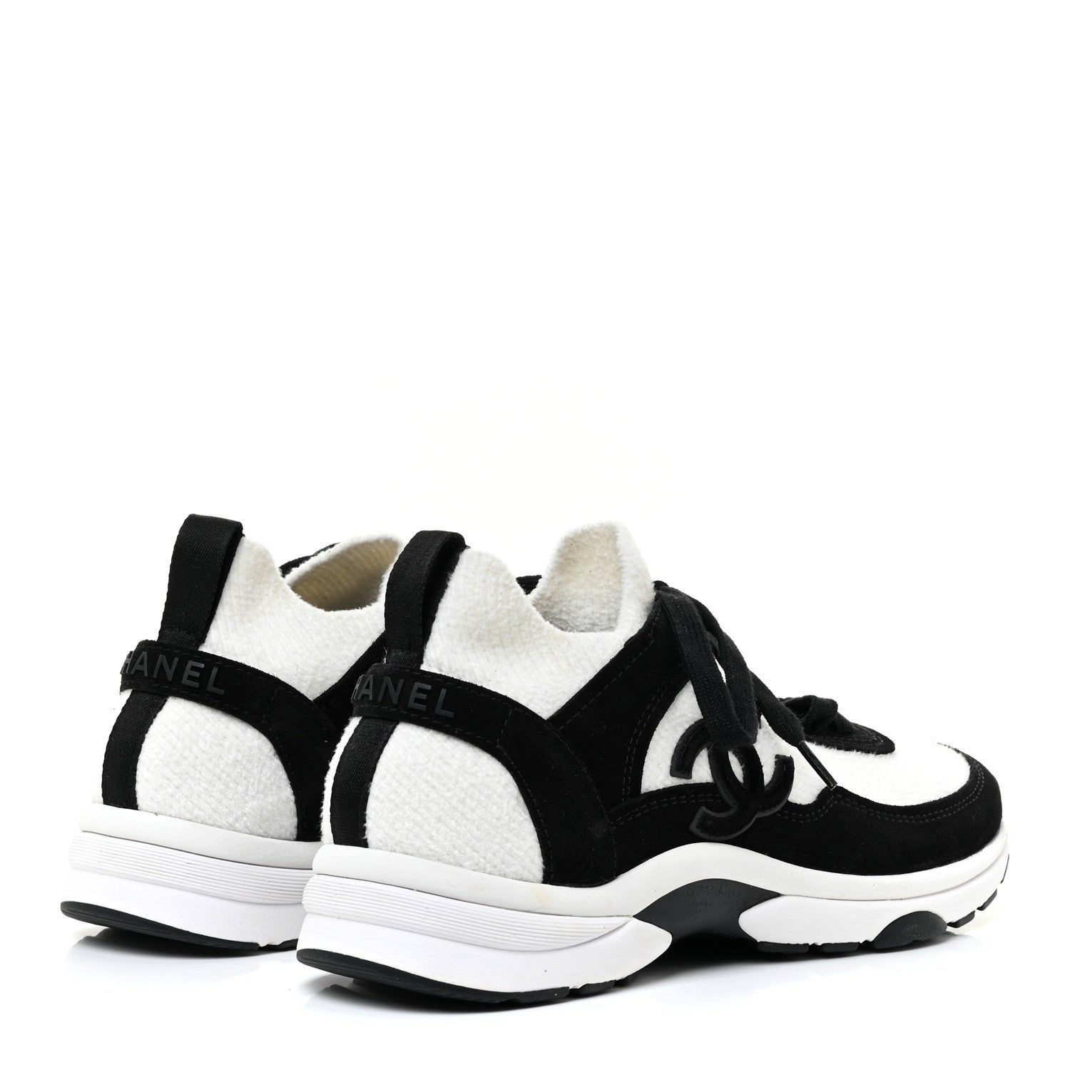Chanel Fabric Suede Calfskin CC Sneakers 36.5 White Black 5 of 11