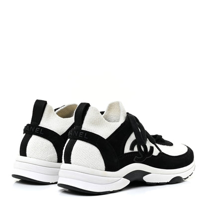 Chanel Fabric Suede Calfskin CC Sneakers 36.5 White Black 5 of 11