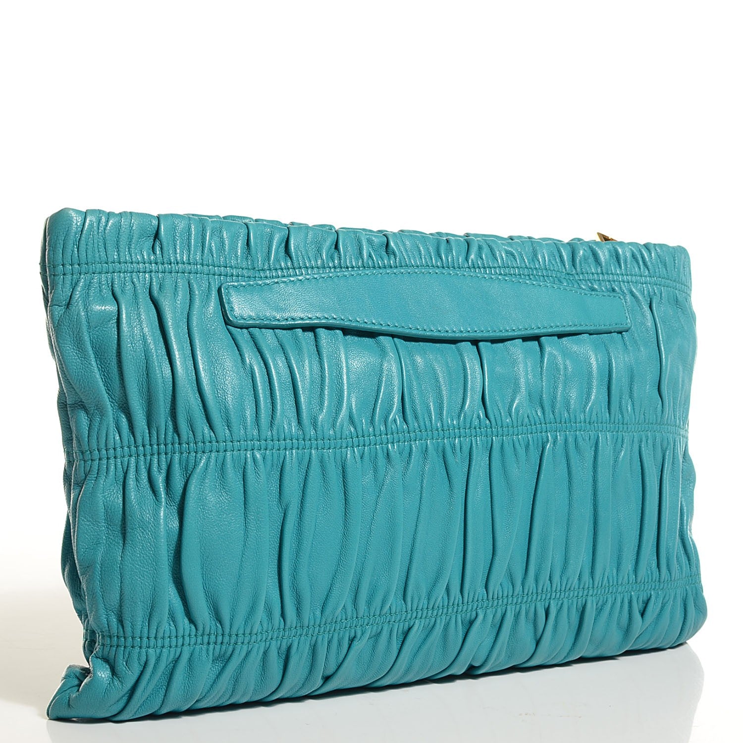 Prada Nappa Gaufre Ruched Clutch Turchese 3 of 10