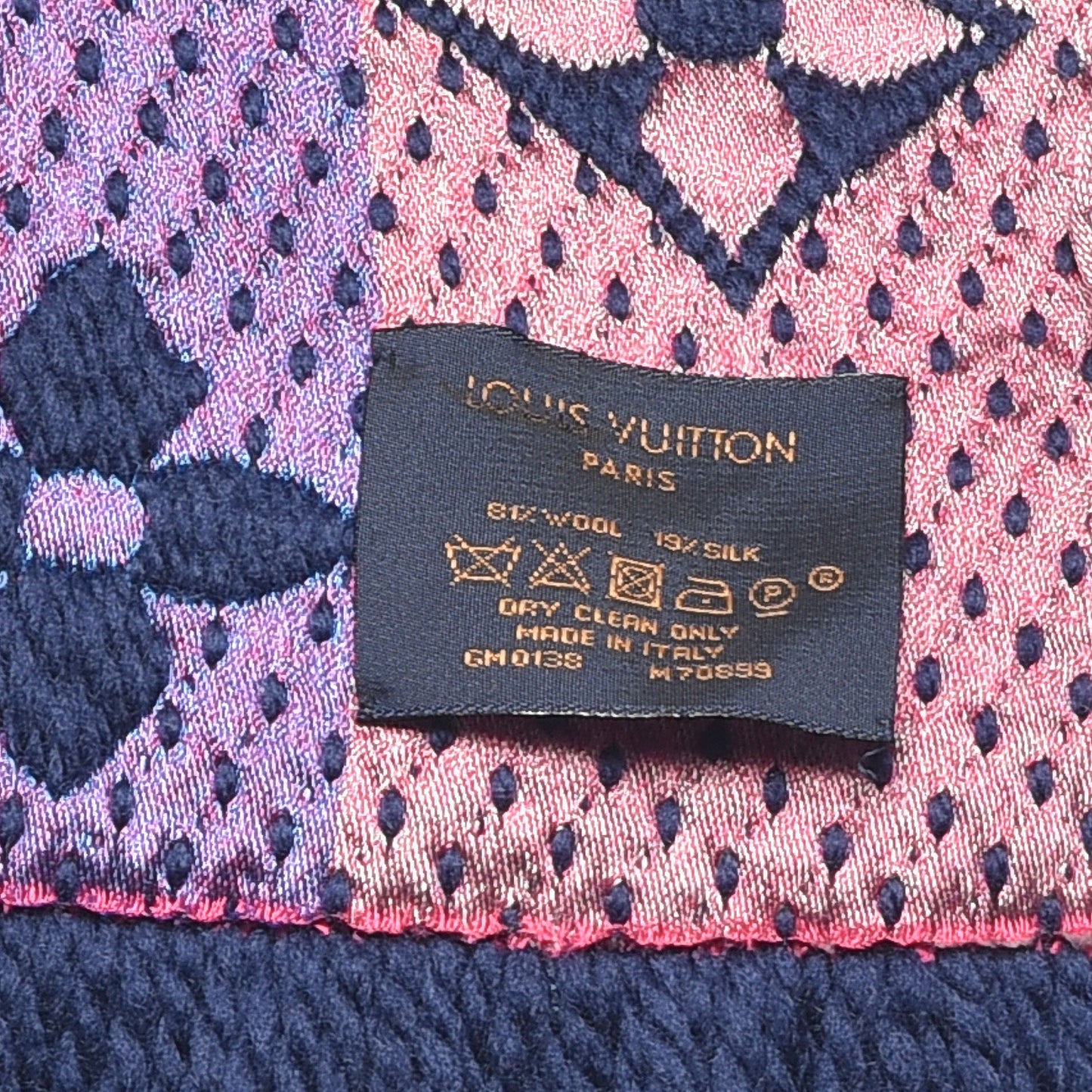 Wool Silk Rainbow Logomania Scarf Navy