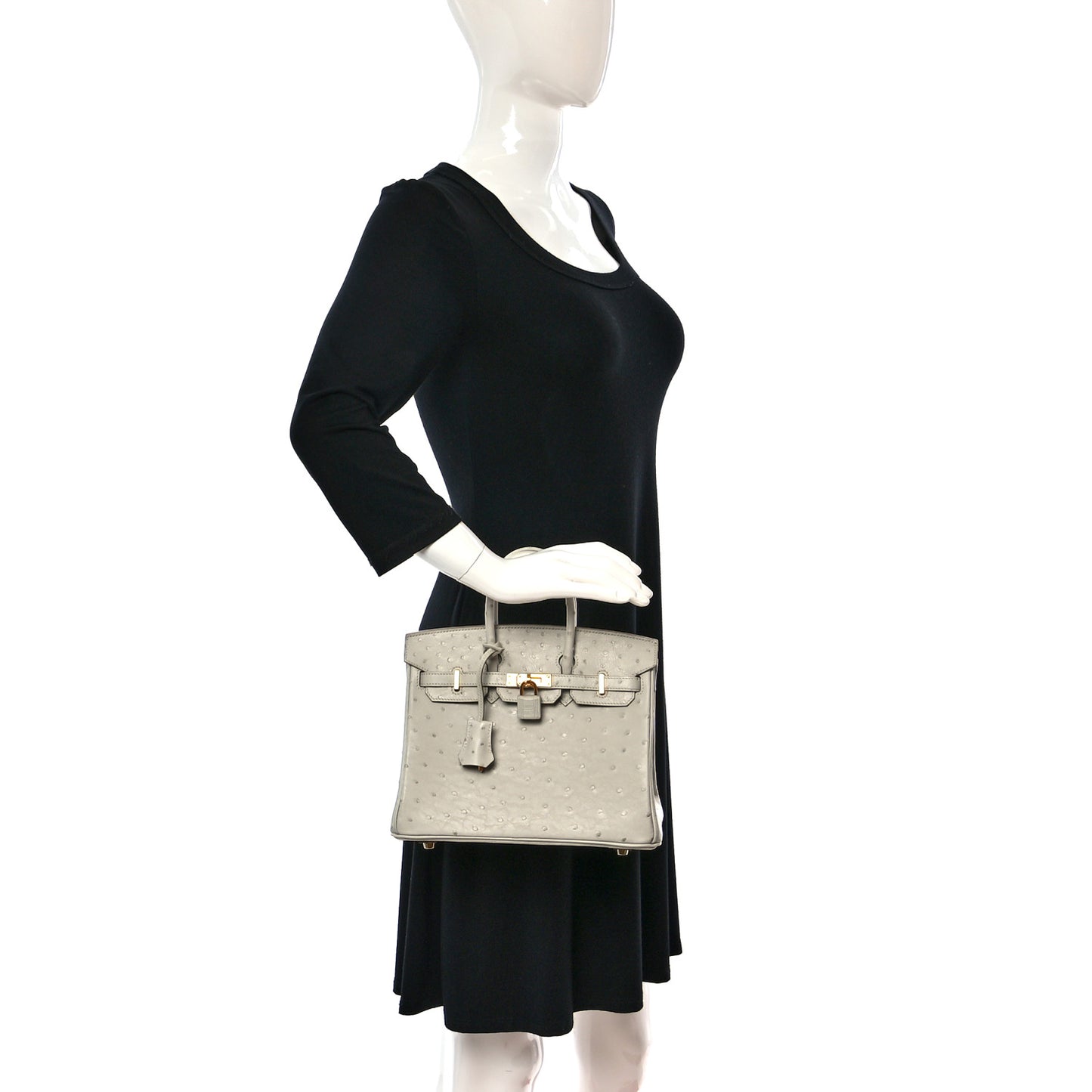 Ostrich Birkin 25 Gris Perle