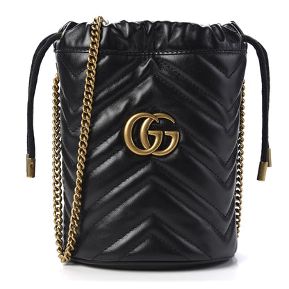 Gucci Calfskin Matelasse Mini GG Marmont 2.0 Bucket Bag Black 1 of 10