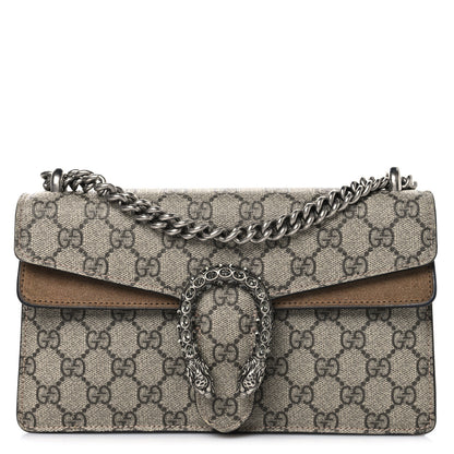 Gucci GG Supreme Monogram Suede Crystal Small Dionysus Shoulder Bag Beige Ebony Taupe 1 of 10