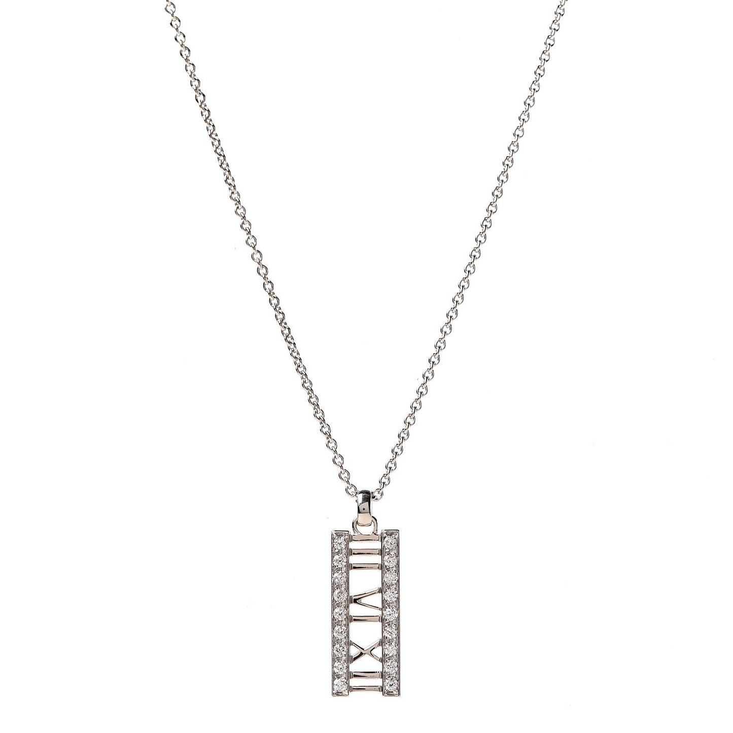 18K White Gold Diamond Atlas Bar Pendant Necklace