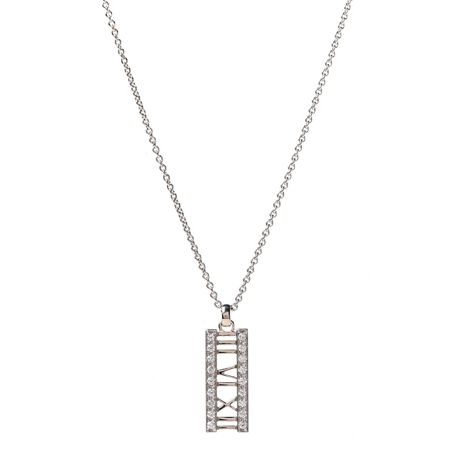 Tiffany 18K White Gold Diamond Atlas Bar Pendant Necklace 1 of 6