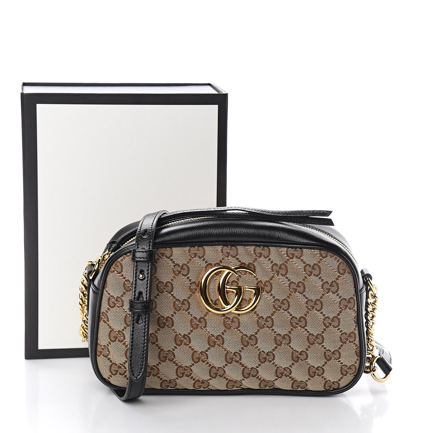 Monogram Matelasse Diagonal Small GG Marmont Chain Shoulder Bag Beige Black