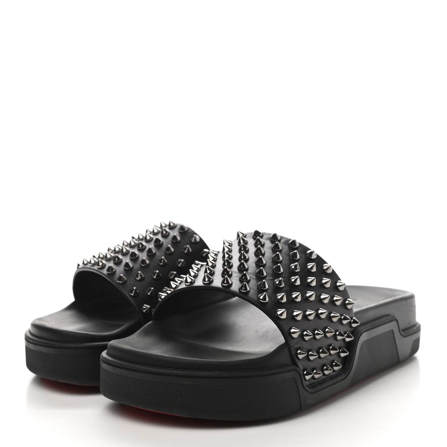 Calfskin Studded Pool Fun Platform Flat Slide Sandals 39 Black