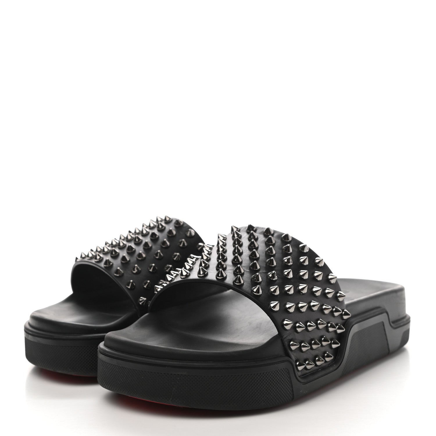 Christian Louboutin Calfskin Studded Pool Fun Platform Flat Slide Sandals 39 Black 3 of 10